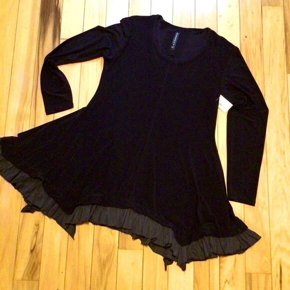 GERSHON BRAM BLACK RAW EDGE HEMLINE TUNIC M NWT - Picture 2 of 9